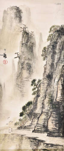 HUANG HUANWU: INK AND COLOR ON PAPER PAINTING 'MOUNTAIN SCENERY'