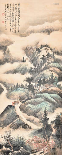 WU YIFENG: INK AND COLOR ON PAPER PAINTING 'LANDSCAPE SCENERY'