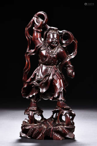 WOOD CARVED NE ZHA FIGURE