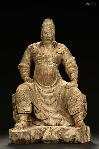 WOOD CARVED GUAN YU SEATED FIGURE