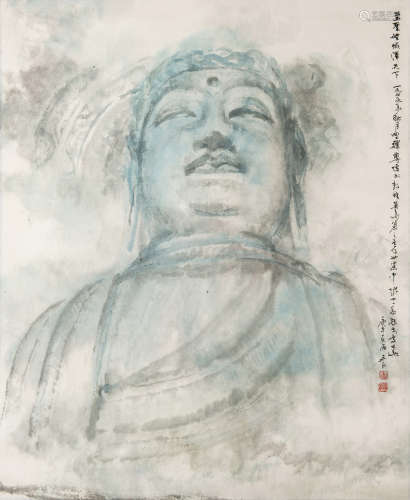 WANG YULIANG: INK AND COLOR ON PAPER PAINTING 'BUDDHA'