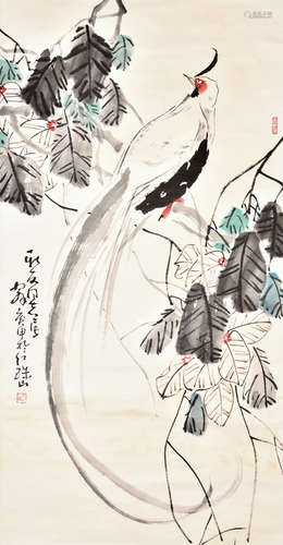 LI QIONGJIU: INK AND COLOR ON PAPER PAINTING 'BIRD'