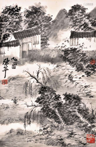 CHEN PING: INK ON PAPER PAINTING 'LANDSCAPE SCENERY'