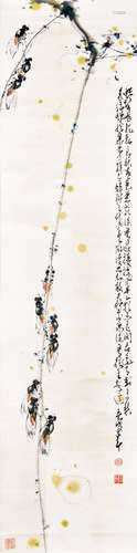 ZHAO SHAOANG: INK AND COLOR ON PAPER PAINTING 'FLOWERS AND INSECTS'