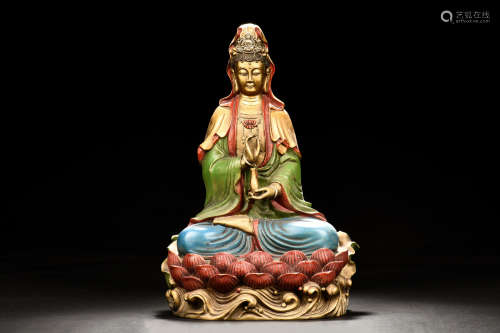 BRONZE CAST GUANYIN SEATED FIGURE