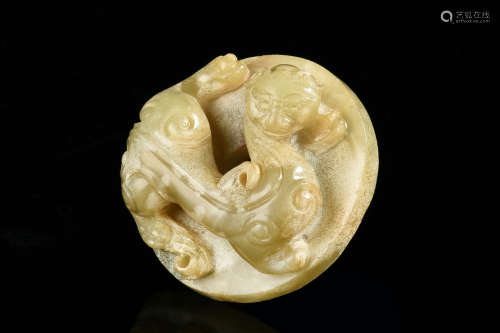 JADE CARVED 'CHILONG' DISC, BI