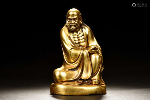 GILT BRONZE CAST BODHIDHARMA SEATED FIGURE