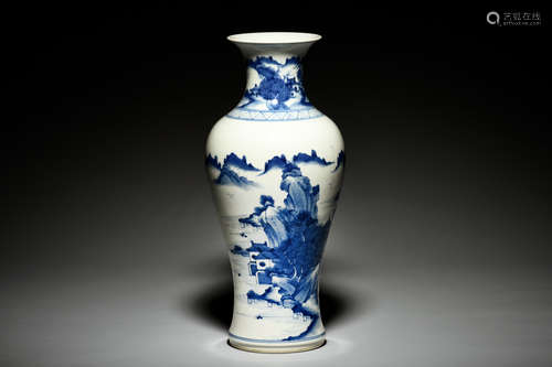 BLUE AND WHITE 'LANDSCAPE SCENERY' VASE