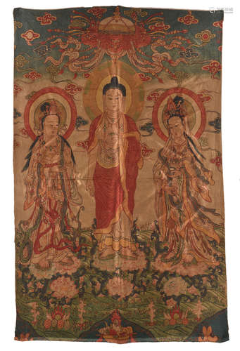 SILK THANGKA 'THREE BODHISATTVA'