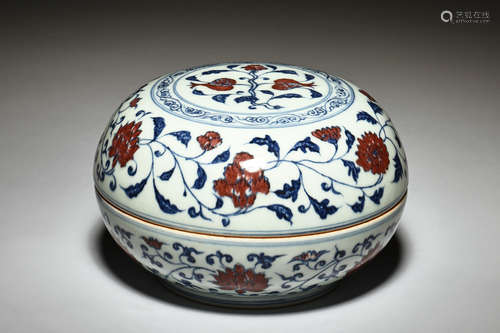 BLUE AND WHITE UNDERGLAZED RED COVER BOX