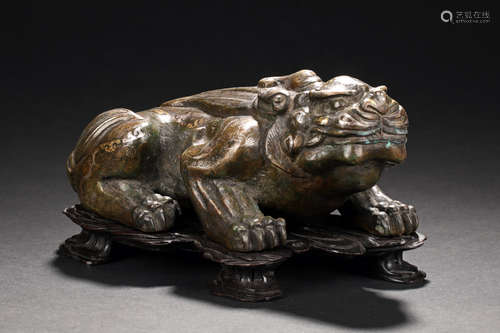 GILT BRONZE 'MYTHICAL BEAST' FIGURE WITH STAND