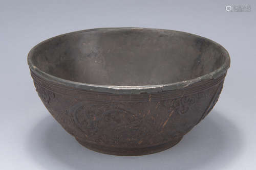 PEWTER AND COCONUT SHELL BOWL