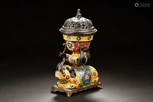 CLOISONNE ENAMELED 'ELEPHANT' CENSER