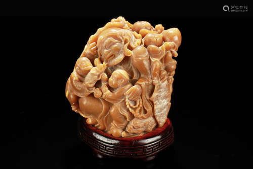 SHOUSHAN STONE CARVED FIGURAL GROUP