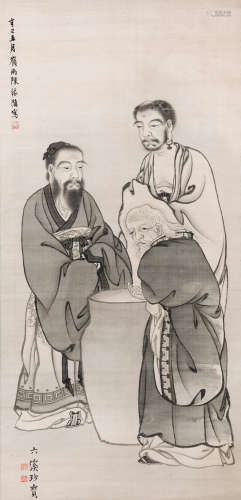CHEN YUANDU: INK ON SILK PAINTING 'THREE SAINTS OF THE EAST'