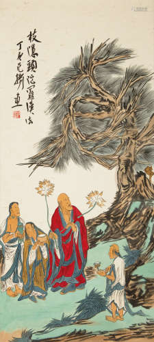 FAN YANG: INK AND COLOR ON PAPER PAINTING 'BODHIDHARMA'