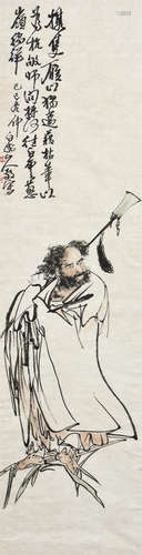 WANG ZHEN: FRAMED INK AND COLOR ON PAPER PAINTING 'BODHIDHARMA'