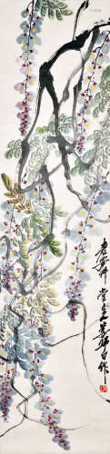 LOU SHIBAI: INK AND COLOR ON PAPER PAINTING 'FLOWERS AND VINES'