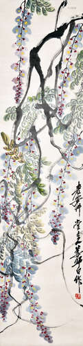 LOU SHIBAI: INK AND COLOR ON PAPER PAINTING 'FLOWERS AND VINES'