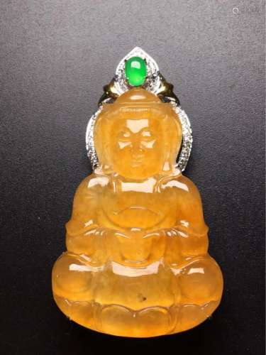 A NATURAL GUANYIN DESIGN JADEITE SCULPTURE