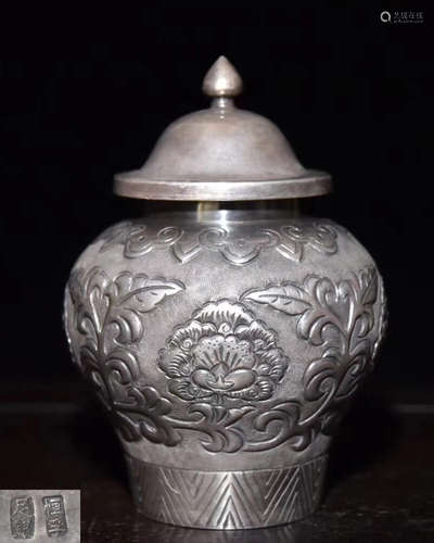 SILVER FLOWER DECORATED JAR