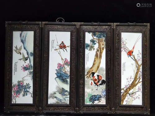 FOUR LIUYUCEN MADE PORCELAIN SCREENS