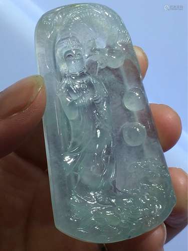 A NATURAL GUANYIN DESIGN JADEITE SCULPTURE