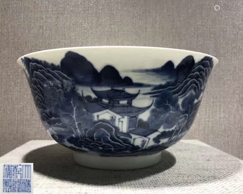 A DAQING QIANLONG NIANZHI MARK LANDSCAPE BOWL