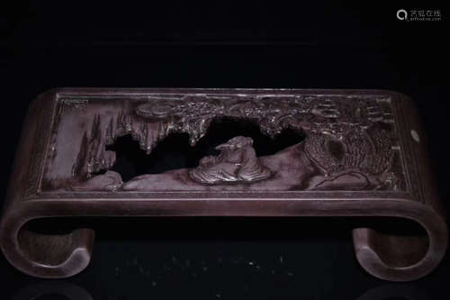 A INKSTONE BED CARVED FIGURE STORIES