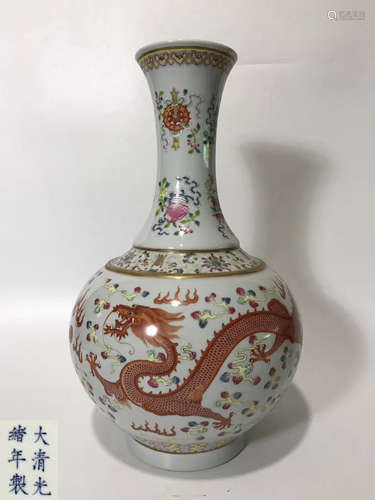 A DAQING GUANGXU NIANZHI MARK DRAGON AND PHOENIX BOTTLE VASE