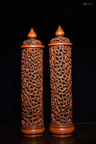 PAIR OF HUANGYANG WOOD INCENSORS