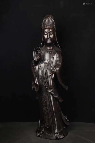 A ZITAN WOOD GUANYIN FIGURE