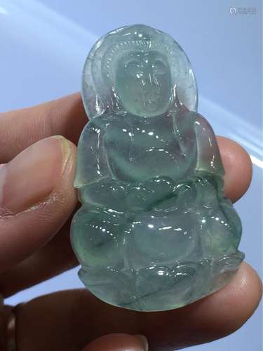 A NATURAL GUANYIN DESIGN PIAOHUA JADEITE SCULPTURE