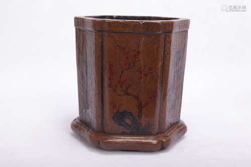 A Chinese Lacquer Brush Pot 