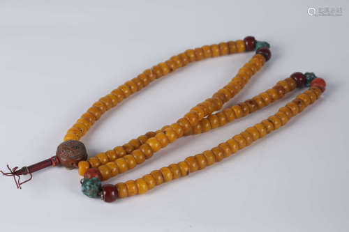 A Chinese Carved Amber Prayer Beads