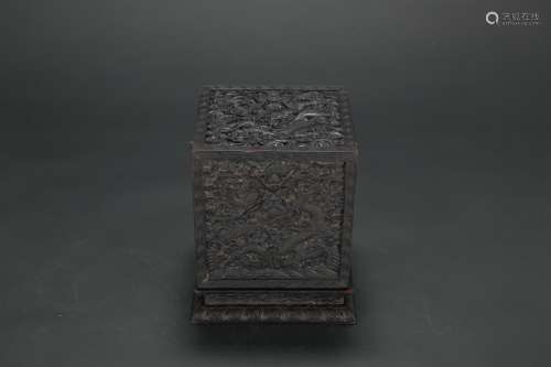 A Chinese Carved Zitan Box with Dragon Pattern