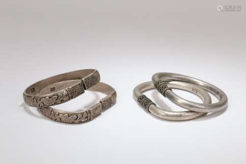 Two Pairs of Chinese Silver Bracelets