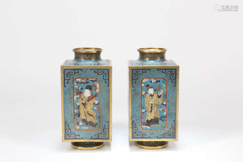 A Pair of Chinese Cloisonné Square Vases