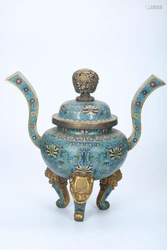 A Chinese Cloisonné Incense Burner With Cover