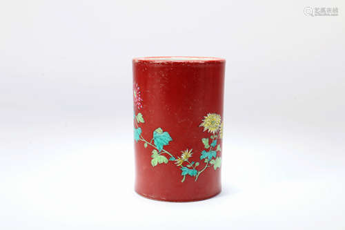 A Chinese Famille-Rose Porcelain Brush Pot