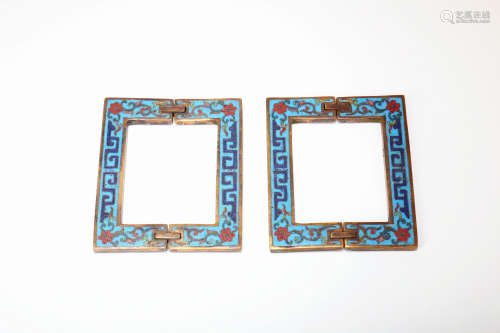 A Pair of Chinese Cloisonné Square Ring Decorations