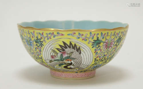 Chinese Yellow Glazed Famille Rose Porcelain Bowl