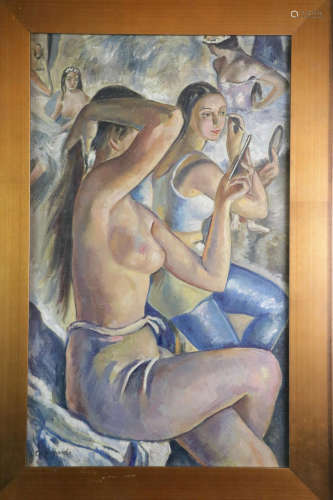 Russian oil on canvas painting of nude girls
