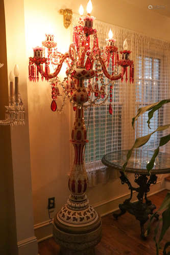 19th C.Overlay Bohemian 8 Lights Floor Chandelier