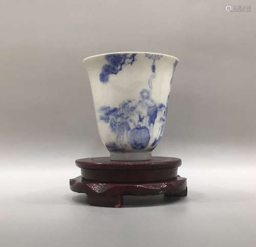 Blue And White Dragon Carved  Porcelain Cup