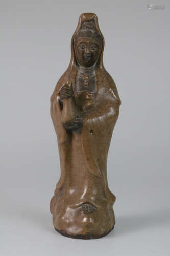 Chinese dark brown glazed porcelain GuanYin