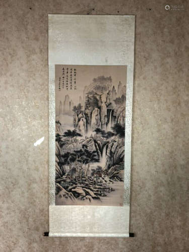 Qing Dynasty Ink/Color Scroll Painting,signed