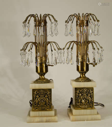 American Crystal Bronze & Marble Lamp