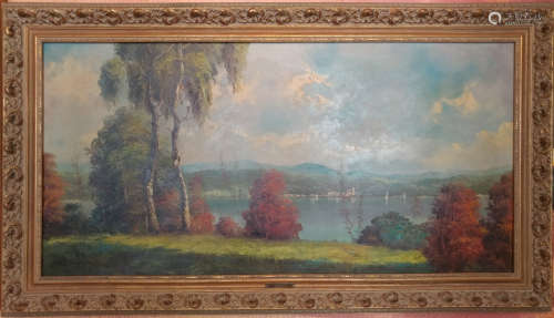 Large landscape oil on canvas signed 