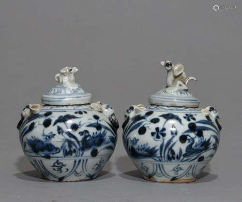 Pair Of Chinese Blue And White Porcelain Jar